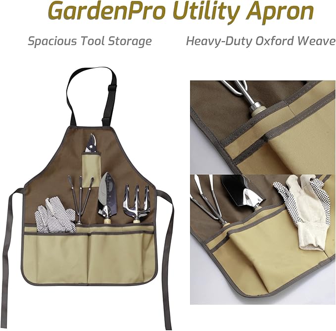 13-Piece Garden Tools Set with Tote Bag & Apron, Repotting Mat - Stainless Steel Heavy Duty