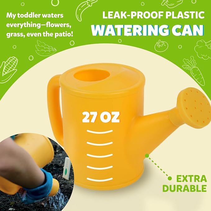 Blue Kids Gardening Tools - Includes Sturdy Tote Bag, Watering Can, Gloves, Shovels, Rake, and