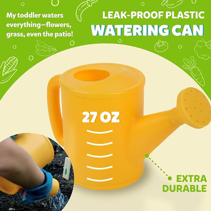 Blue Kids Gardening Tools - Includes Sturdy Tote Bag, Watering Can, Gloves, Shovels, Rake, and
