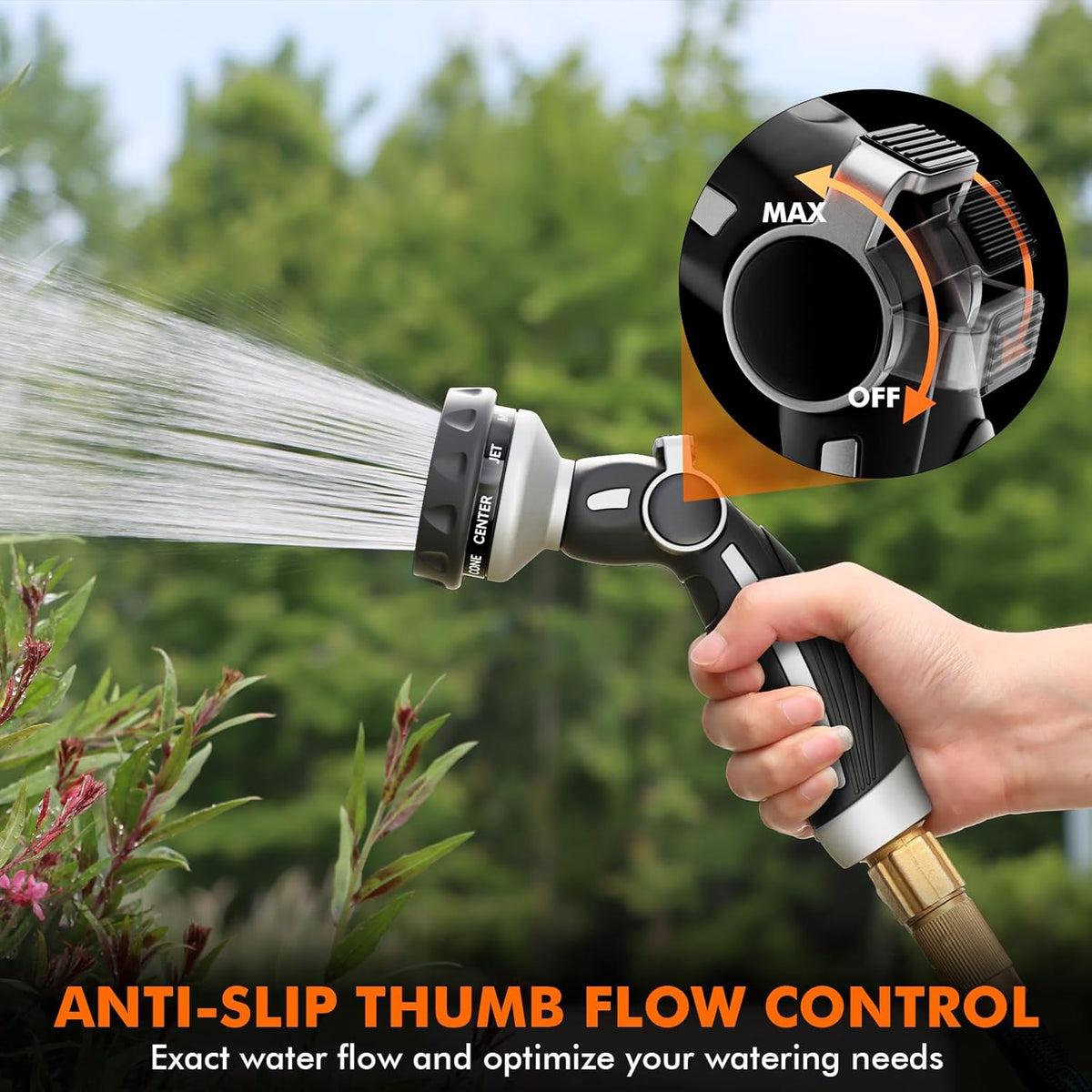 RESTMO Water Hose Nozzle, Metal Garden Hose Sprayer, Heavy Duty | 9 Spray Patterns | High Pressure