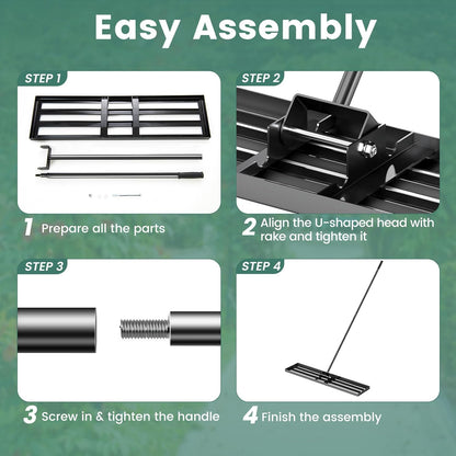 Goplus Lawn Leveling Rake, 46" x 10" Heavy Duty Level Lawn Tool w/ Ergonomic Handle for Soil