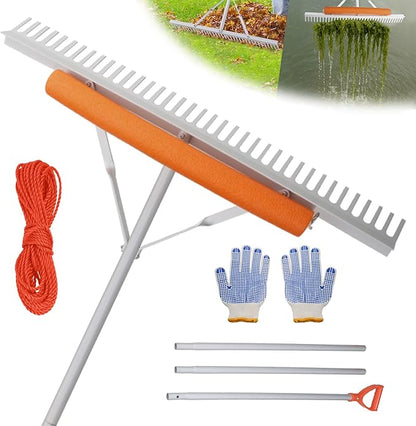 Floating Weed Lake Rake, 36 Inch Widths Pond Rake Aquatic Weed Rake, 133 Inch Extensible