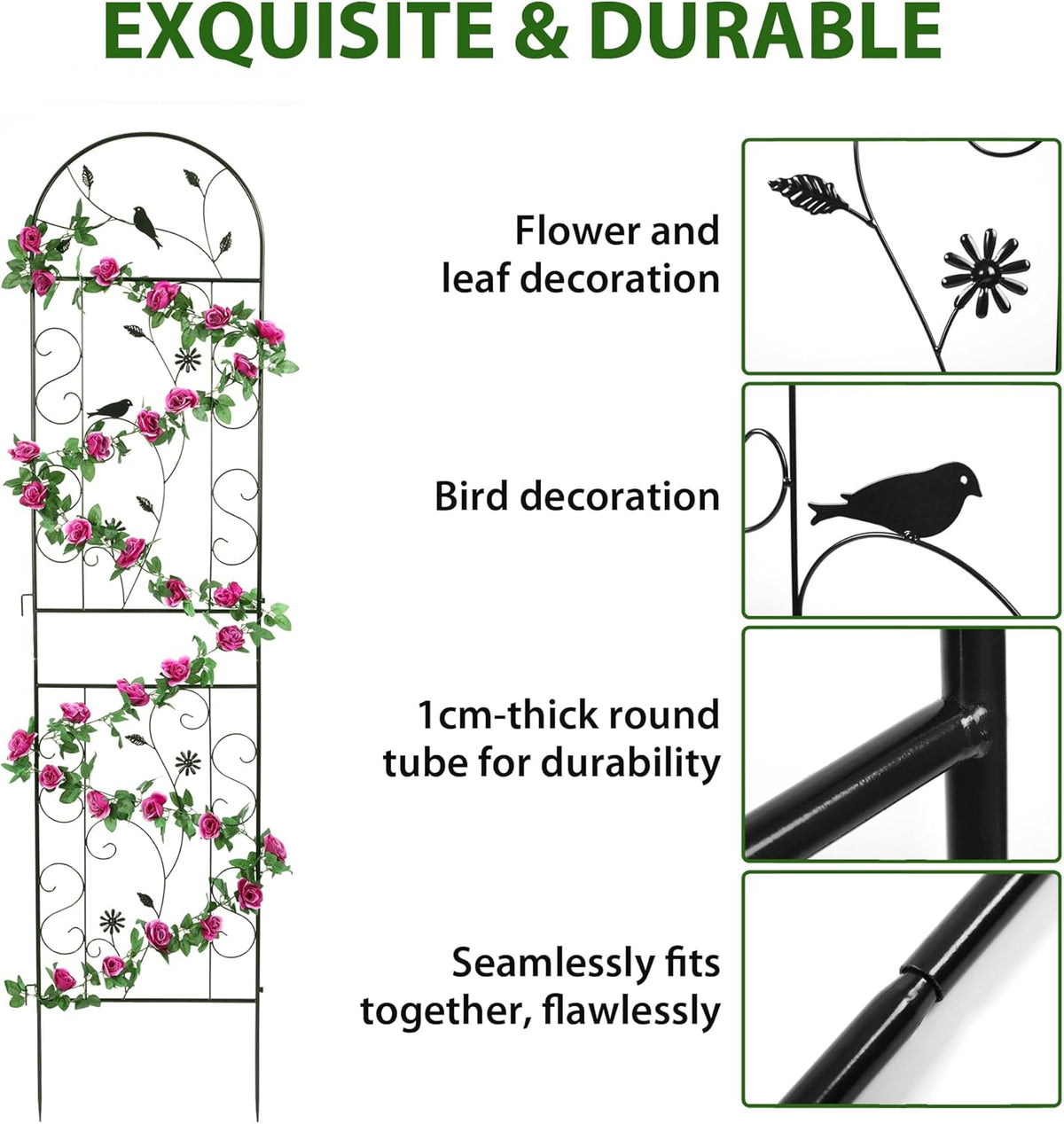 Metal Garden Trellis for Climbing Plants, 86.5" x 19.7" metal plant trellis outdoor, Black Iron