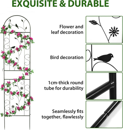 Metal Garden Trellis for Climbing Plants, 86.5" x 19.7" metal plant trellis outdoor, Black Iron