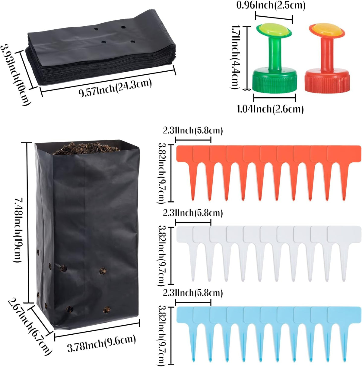 100 Pcs Nursery Growing Bags Seedling Starter Bags with 30 Plant Labels & 2 Mini Watering