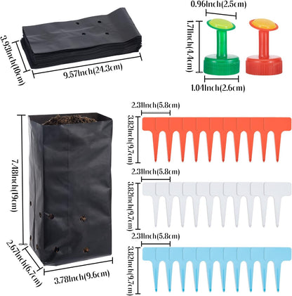 100 Pcs Nursery Growing Bags Seedling Starter Bags with 30 Plant Labels & 2 Mini Watering