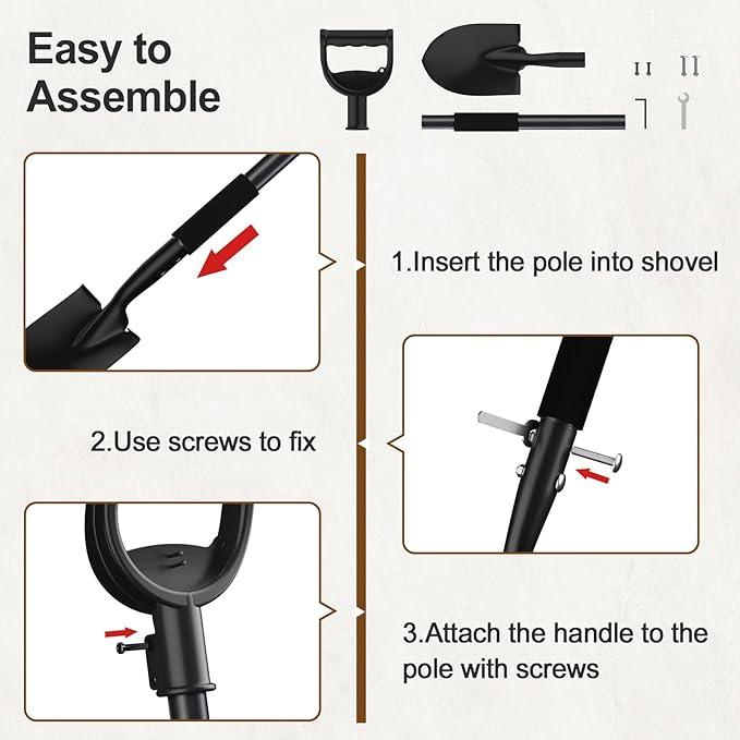 COCONUT 31 Inch Small Garden Shovel, Lightweight Metal Shovel with Black, Padded, Ergonomic D-Grip