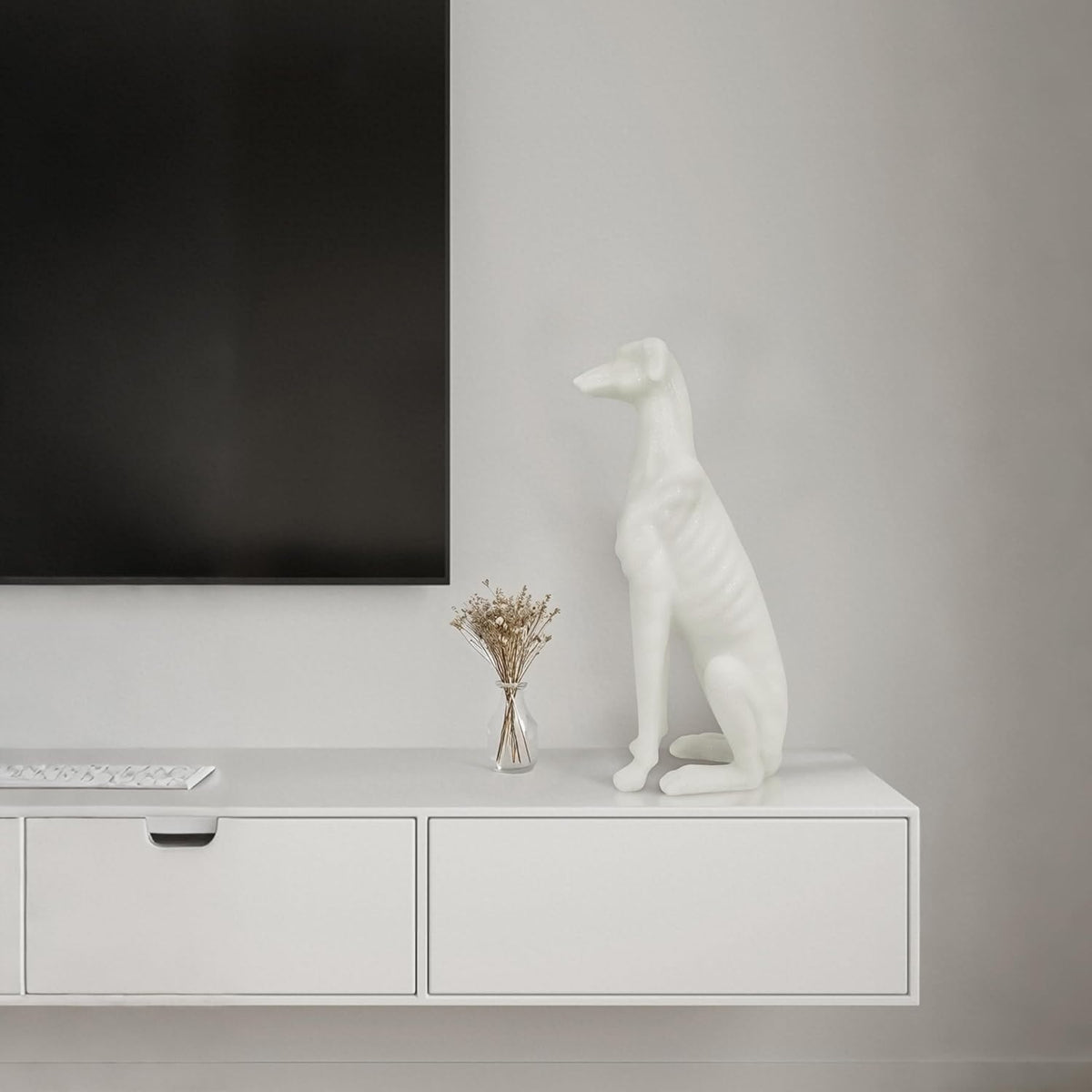 Greyhound Sculpture, White Resin Dog Statue for Home Decor, Coffee Table, Entryway Table