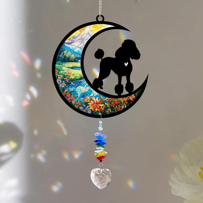 Poodle Suncatcher, Personalized Pet Loss Gift with Name & Date, Heart-Shaped Crystal Sun Catcher