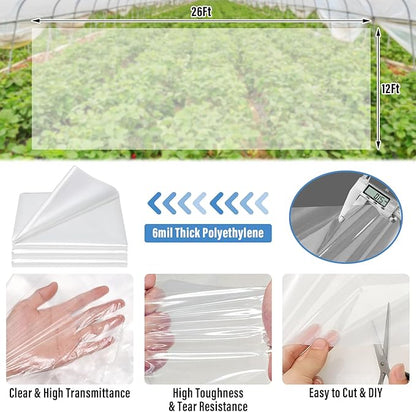 Legigo 12 X 26 Ft Clear Plastic Plant Covers Freeze Protection- 6 Mil Winter Greenhouse Plastic