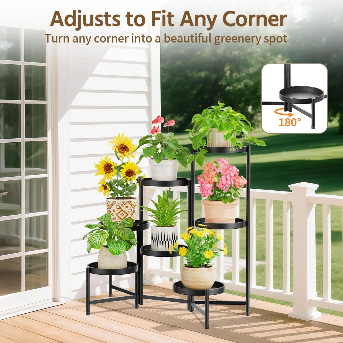 LASZOLA 7 Tiered Folding Plant Stand Indoor for Multiple Large Planter, Tall Heavy Duty Adjustable