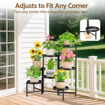 LASZOLA 7 Tiered Folding Plant Stand Indoor for Multiple Large Planter, Tall Heavy Duty Adjustable