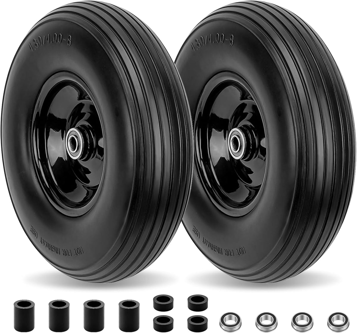 Cenipar 4.80/4.00-8" Flat Free Tire and Wheel 14.5" Solid Flat-Free Replacement Tire with 5/8" or