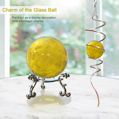 Gazing Ball Spiral Tail with Gold Glass Orb - Wind Spinners Stabilizer for Wind Spinner, Decorative