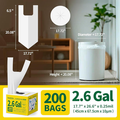 Small Trash Bags with Handles 2.6 Gallon 200 Count White - Ocean Plastic Upcycling - Plastic