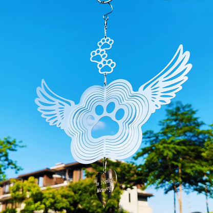 DJUAN Pet Memorial Wind Spinners, Dog Memorial Gifts,Stainless Steel Angel Wings Pet Paw Print,Dogs