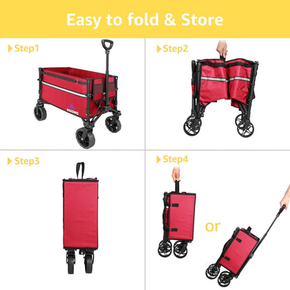 Collapsible Wagon Cart with Wheels Foldable - Folding Utility Heavy Duty Wagons Carts for Grocery