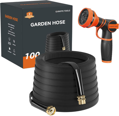 Giraffe Tools Garden Hose 100FT Lightweight Lay Flat Water Hose Kink Free Flexible Hose with 9