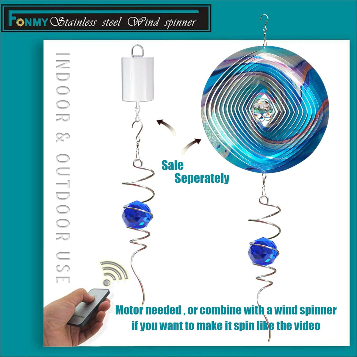 FONMY Gazing Ball Spiral Tail -Decorative Wind Spinner Sun Catcher Rainbow Maker 11 inch Tail and 2