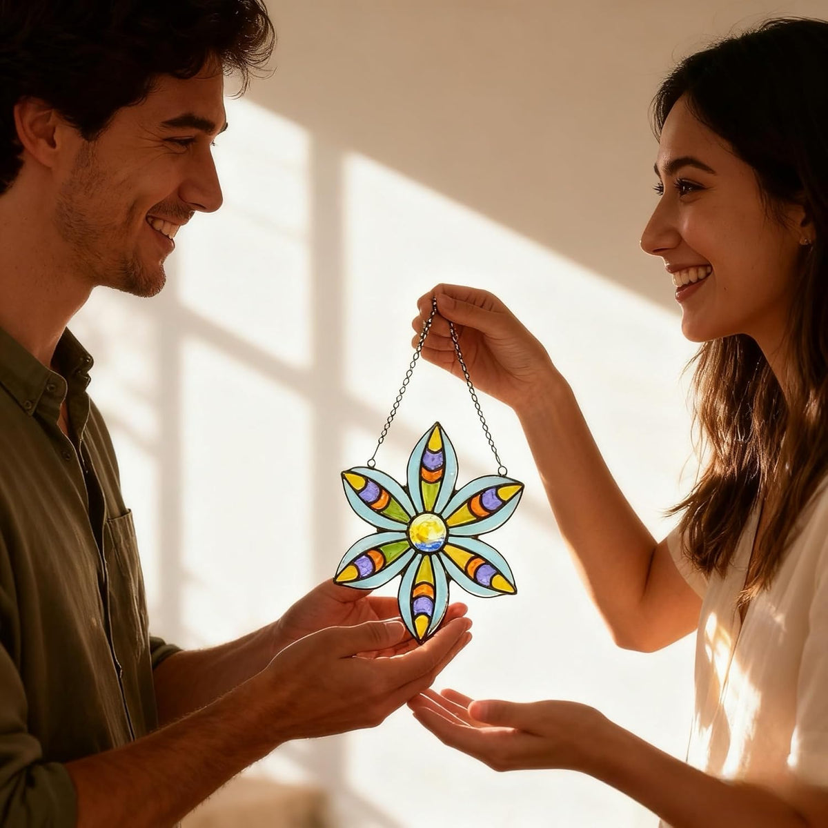 Stained Glass Tiffany Style Flower Window Hangings Sun Catcher (Blue)