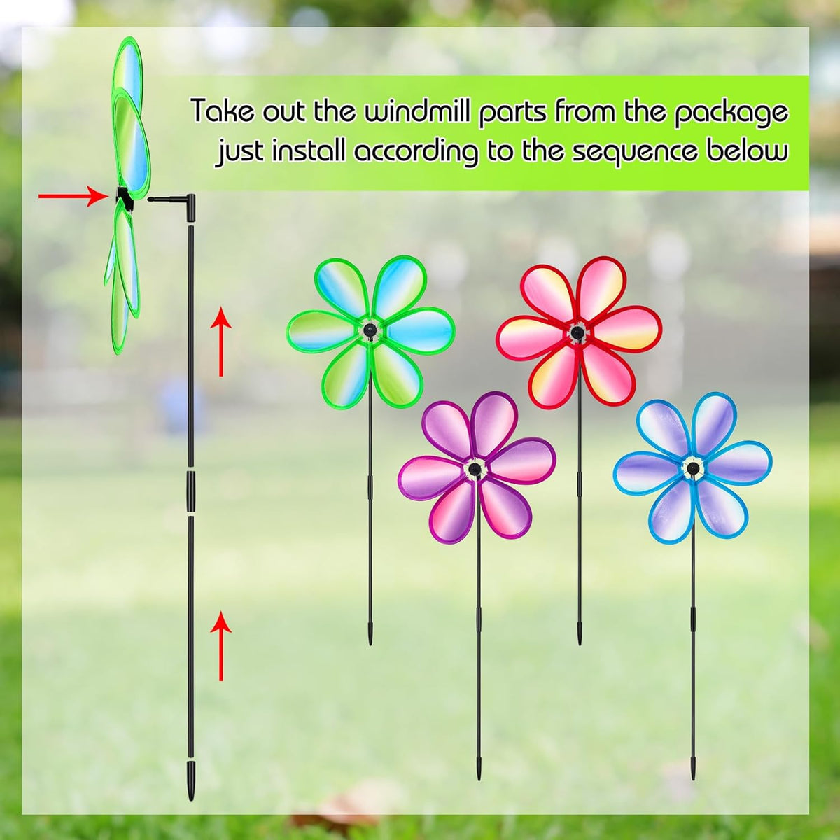 4PCS Wind Spinners for Yard and Garden 11 Inches Colorful Lawn Pinwheels Flower Wind Spinners