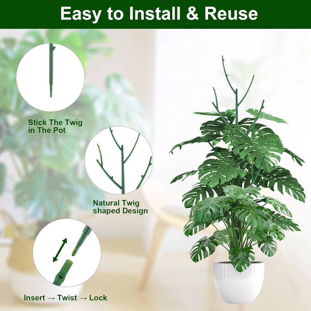 10 Pack Stackable Monstera Plant Support, Garden Stakes for Climing Plants Stem Support, Durable