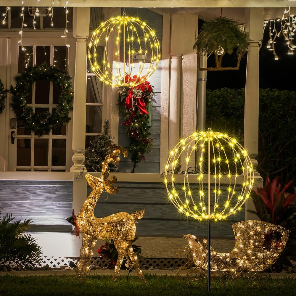 Lightshare 16IN 128LED Light Ball Yard Decoration Pathway Lights Sphere Light with Fold Flat Metal