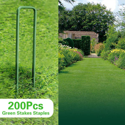 Bakulyor 200Pcs Green Landscape Staples 6 Inch Garden Artificial Turf Stakes Staples, 11 Gauge Lawn