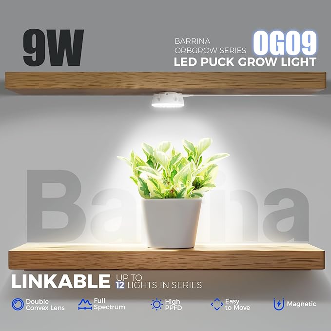 Barrina Orbgrow OG09 Puck LED Grow Light, 5000K 9W (135 Watt Equiv), Plant Lights for Indoor Plants