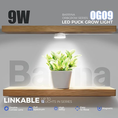 Barrina Orbgrow OG09 Puck LED Grow Light, 5000K 9W (135 Watt Equiv), Plant Lights for Indoor Plants