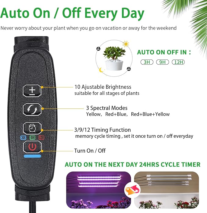 Four Strip Growing Lamp for Indoor Plants, Red & Blue & Yellow Full Spectrum LED Grow Light Strips