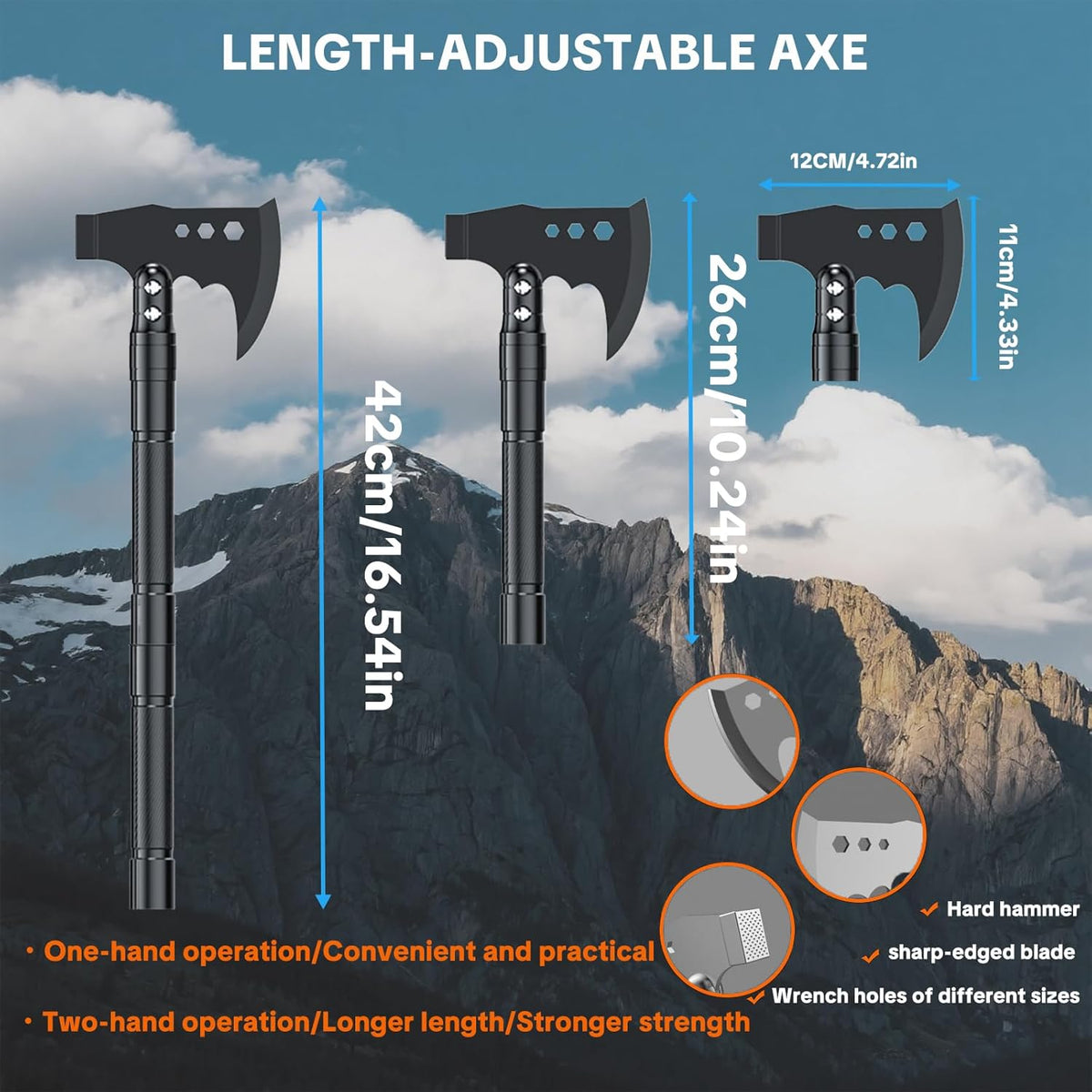 Jbox Shovel Axe Set, High Carbon Steel Folding Shovel with Adjustable 19.2-37.8 Inch Handle