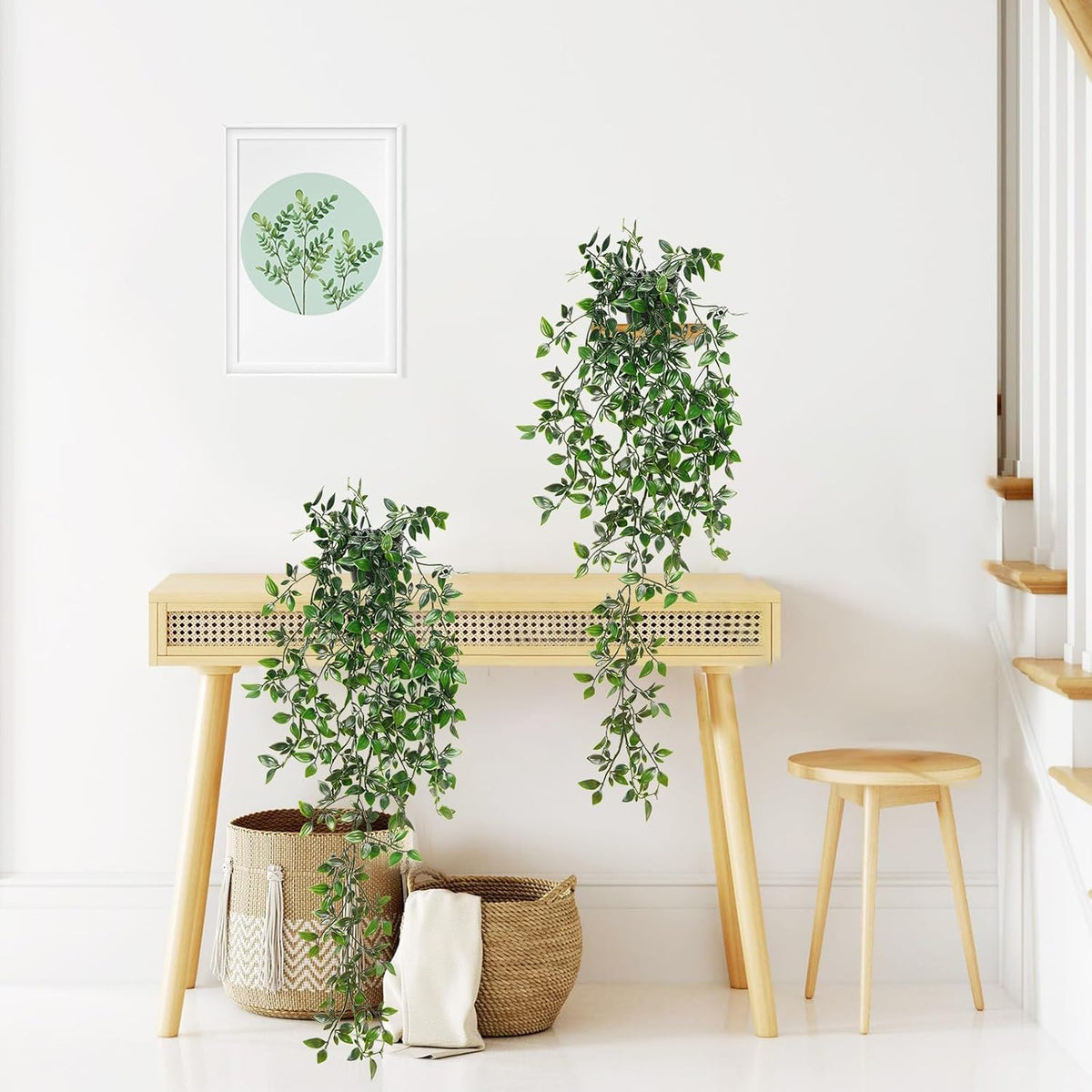 BLEUM CADE Fake Hanging Plants, 2pcs Artificial Hanging Potted Plant, Faux Mandala Vines Hanging