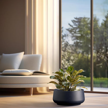 Kante 16.1" Dia Round Curvy Concrete Planter, Large Plant Pots with Drainage Hole and Rubber Plug