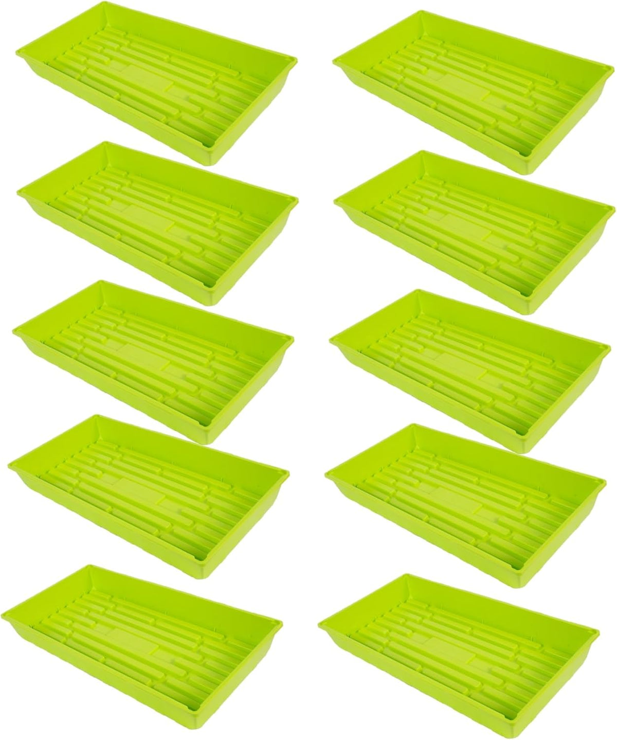 SUNPACK 10" x 20" Mega Plastic Seed Starting Tray, Lime Green, 2.5" (Pack of 10) - No Drainage