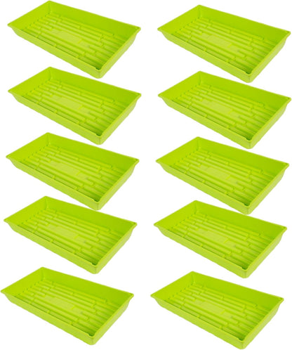 SUNPACK 10" x 20" Mega Plastic Seed Starting Tray, Lime Green, 2.5" (Pack of 10) - No Drainage