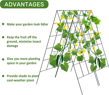 AGTEK 2 Packs 18" x 46" Foldable Cucumber Trellis with Zip Ties Plant Support A Frame Metal Trellis