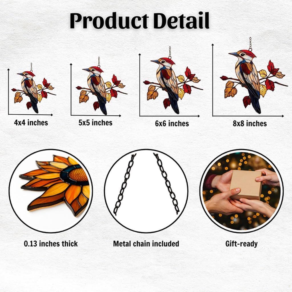 Red Woodpecker Acrylic Suncatcher Stained Glass Effect Window Car Hanging Christmas Ornament Indoor