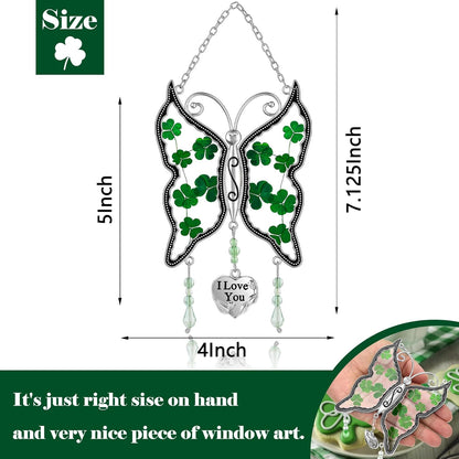 KY&BOSAM Shamrock Butterfly Suncatcher I Love You Irish Stained Glass for Windows Hangings Ornament