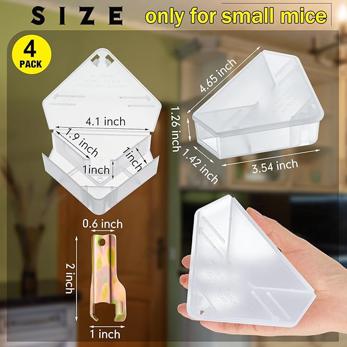 Qualirey 4 Pcs Mice Station with Key Triangle Bait Station Reusable Rodent Trap Bait Box, Keeps