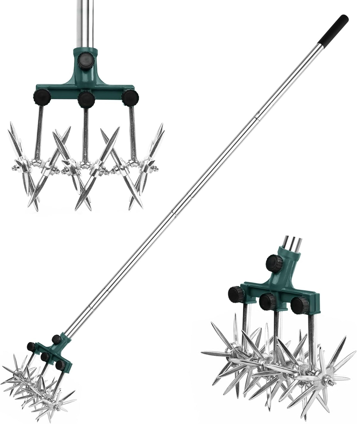 Rotary Cultivator Garden Rotary Tiller Adjustable Stainless Steel Poles Hand Tiller for Soil Mixing