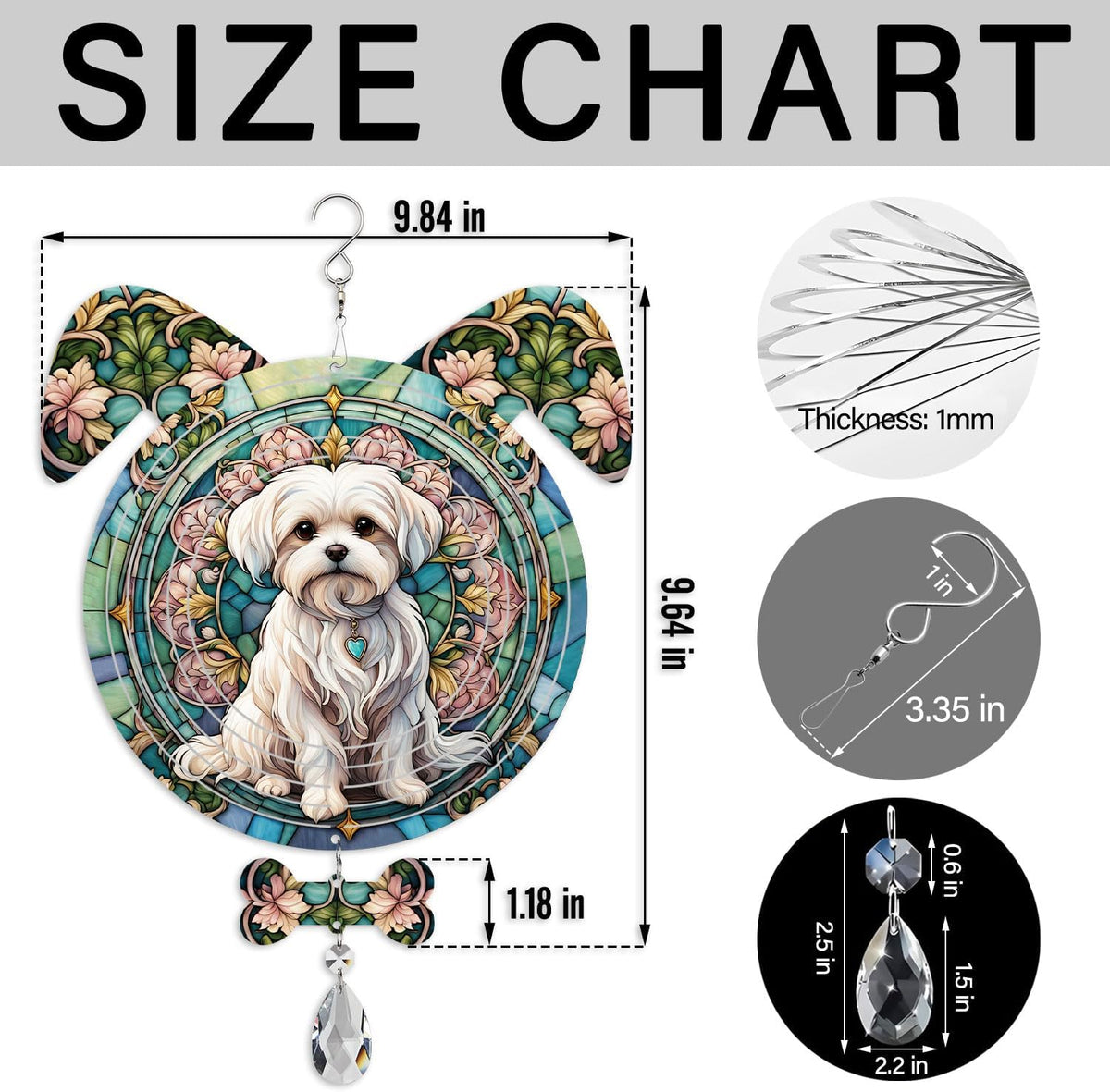 Maltese Dog Ears Wind Spinner, Maltese Wind Spinner Hanging for Yard and Garden V02