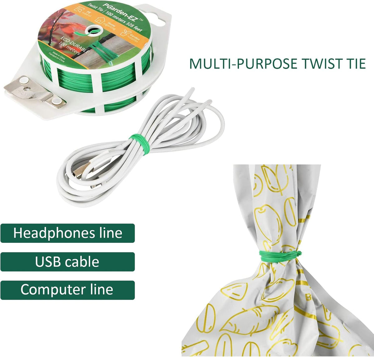 Twist Ties - 328ft Plant Ties PE-Coated Garden Ties with Cutter for Gardening Tomatoes Vines and