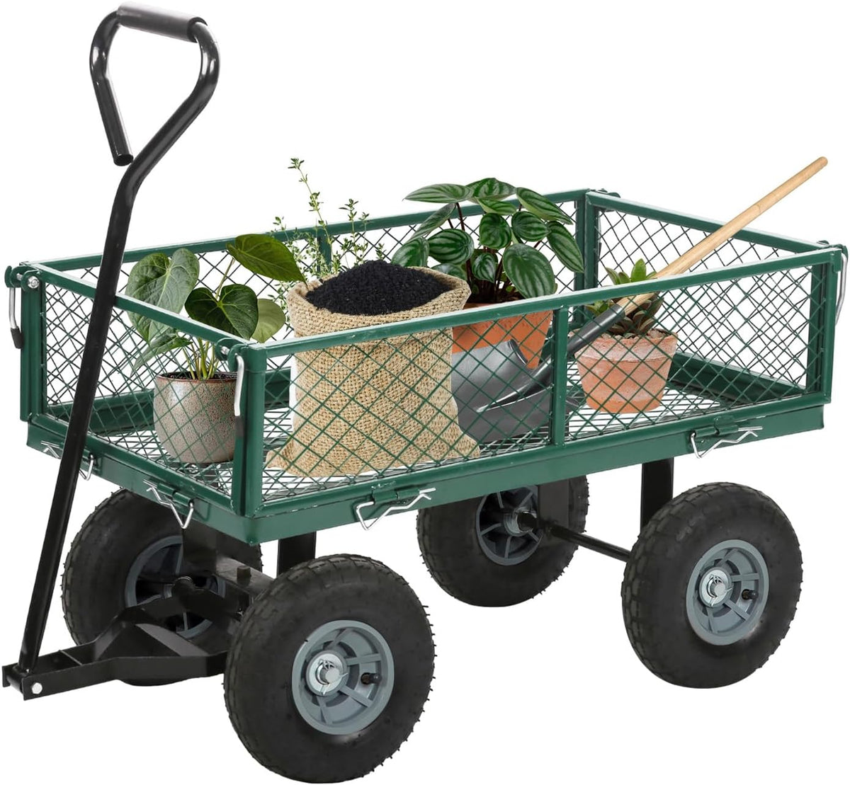 FDW Garden Cart Streel Heavy Duty 500 LBS Capacity，Utility Cart Wagon with Removable Sides and