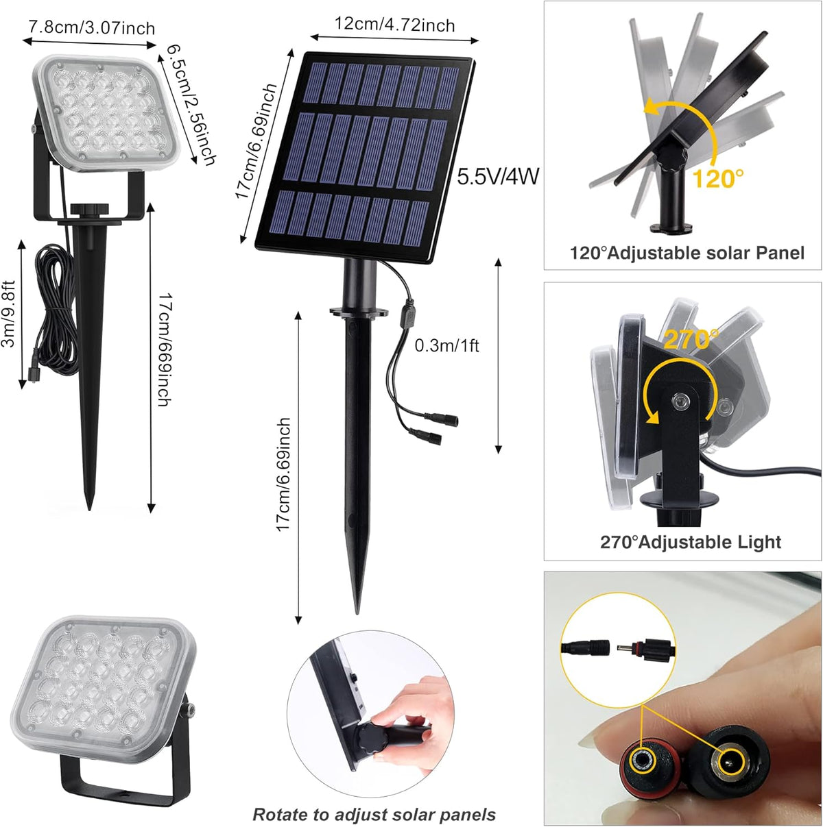 Solar Spot Lights Outdoor, 20 LED IP65 Waterproof Solar Landscape Lights, Dusk-to-Dawn 3000K Warm
