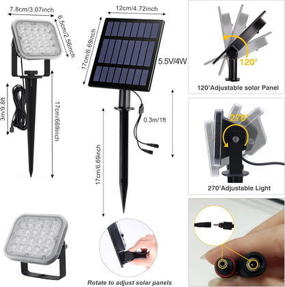Solar Spot Lights Outdoor, 20 LED IP65 Waterproof Solar Landscape Lights, Dusk-to-Dawn 3000K Warm