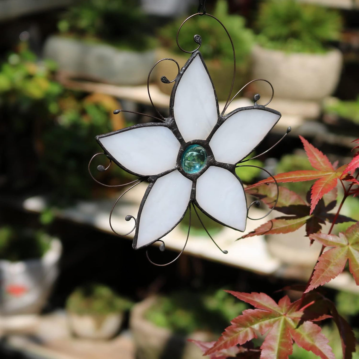 Forget Me Not Flower Stained Glass Window Hangings,Flower Decoration Stained Glass Suncatcher for