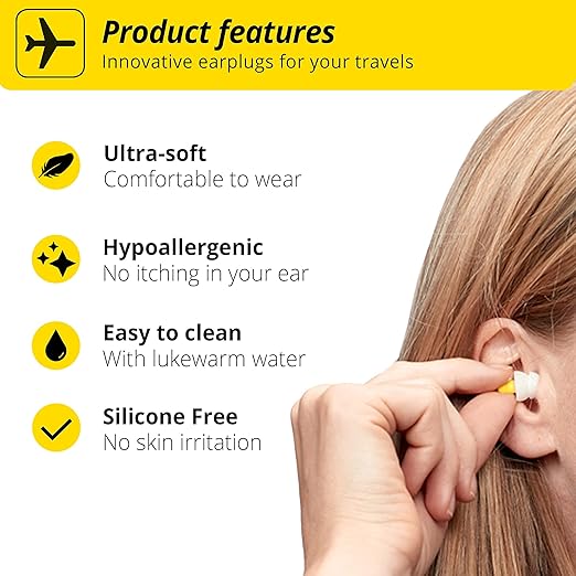 Alpine FlyFit - Earplugs for Pressure Relief & Preventing Ear Pain While Flying - Airplane Travel