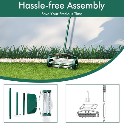 S AFSTAR Rolling Lawn Aerator with Fender, 18-Inch Hand-Push Lawn Aerator Roller W/50-Inch