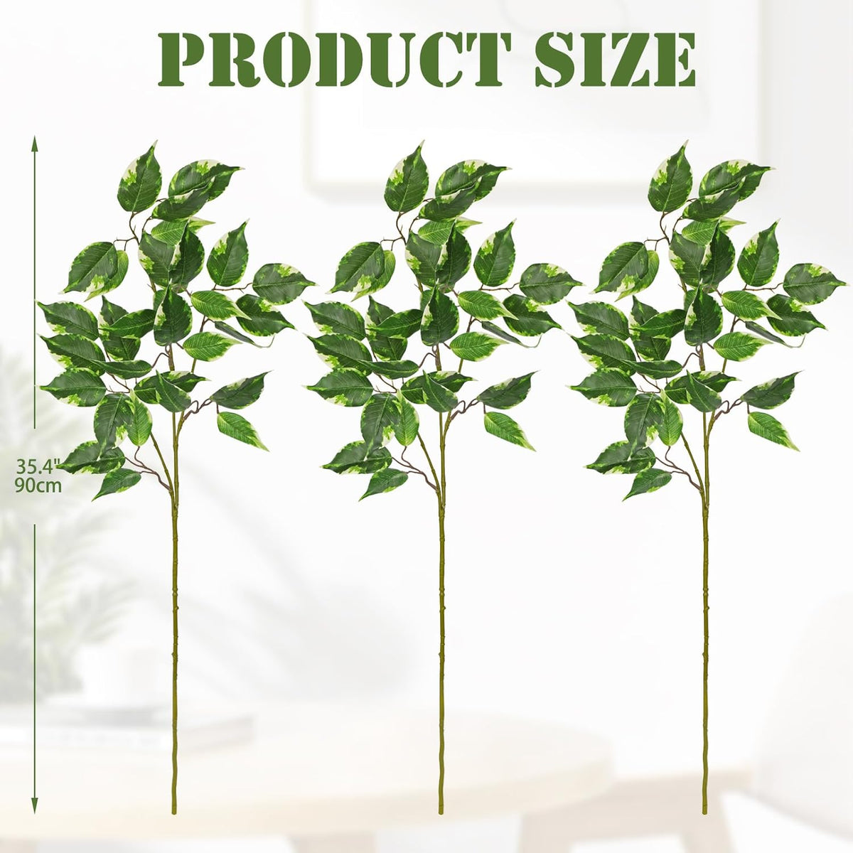 Ficus Leaves Artificial Branches 35.4" Faux Ficus Tree Branches Fake Greenery Plant Spray for Tree